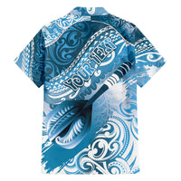 Personalised New Zealand Aotearoa Darts Masters Family Matching Off The Shoulder Long Sleeve Dress and Hawaiian Shirt Maori Art Tattoo with Tribal Dart Symbol Blue - Polynesian Pride