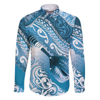 Personalised New Zealand Aotearoa Darts Masters Family Matching Off Shoulder Short Dress and Hawaiian Shirt Maori Art Tattoo with Tribal Dart Symbol Blue - Polynesian Pride