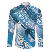Personalised New Zealand Aotearoa Darts Masters Family Matching Short Sleeve Bodycon Dress and Hawaiian Shirt Maori Art Tattoo with Tribal Dart Symbol Blue - Polynesian Pride