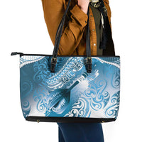 Personalised New Zealand Aotearoa Darts Masters Leather Tote Bag Maori Art Tattoo with Tribal Dart Symbol Blue - Polynesian Pride