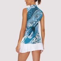 Personalised New Zealand Aotearoa Darts Masters Women Sleeveless Polo Shirt Maori Art Tattoo with Tribal Dart Symbol Blue - Polynesian Pride