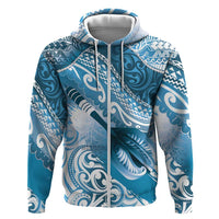 Personalised New Zealand Aotearoa Darts Masters Zip Hoodie Maori Art Tattoo with Tribal Dart Symbol Blue - Polynesian Pride