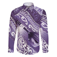Personalised New Zealand Aotearoa Darts Masters Family Matching Off Shoulder Maxi Dress and Hawaiian Shirt Maori Art Tattoo with Tribal Dart Symbol Purple - Polynesian Pride