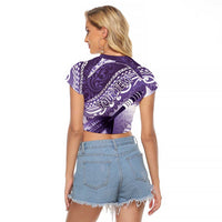 Personalised New Zealand Aotearoa Darts Masters Raglan Cropped T Shirt Maori Art Tattoo with Tribal Dart Symbol Purple - Polynesian Pride