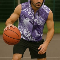 Personalised New Zealand Aotearoa Darts Masters Sleeveless Zip Hoodie Maori Art Tattoo with Tribal Dart Symbol Purple - Polynesian Pride