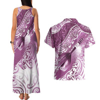 Personalised New Zealand Aotearoa Darts Masters Couples Matching Tank Maxi Dress and Hawaiian Shirt Maori Art Tattoo with Tribal Dart Symbol Pink - Polynesian Pride