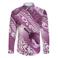 Personalised New Zealand Aotearoa Darts Masters Family Matching Long Sleeve Bodycon Dress and Hawaiian Shirt Maori Art Tattoo with Tribal Dart Symbol Pink - Polynesian Pride
