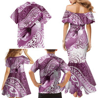 Personalised New Zealand Aotearoa Darts Masters Family Matching Mermaid Dress and Hawaiian Shirt Maori Art Tattoo with Tribal Dart Symbol Pink - Polynesian Pride