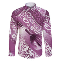 Personalised New Zealand Aotearoa Darts Masters Family Matching Off The Shoulder Long Sleeve Dress and Hawaiian Shirt Maori Art Tattoo with Tribal Dart Symbol Pink - Polynesian Pride