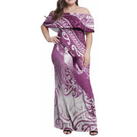 Personalised New Zealand Aotearoa Darts Masters Family Matching Off Shoulder Maxi Dress and Hawaiian Shirt Maori Art Tattoo with Tribal Dart Symbol Pink - Polynesian Pride