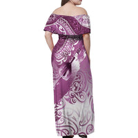 Personalised New Zealand Aotearoa Darts Masters Family Matching Off Shoulder Maxi Dress and Hawaiian Shirt Maori Art Tattoo with Tribal Dart Symbol Pink - Polynesian Pride