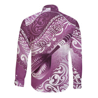 Personalised New Zealand Aotearoa Darts Masters Long Sleeve Button Shirt Maori Art Tattoo with Tribal Dart Symbol Pink - Polynesian Pride