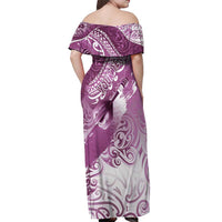 Personalised New Zealand Aotearoa Darts Masters Off Shoulder Maxi Dress Maori Art Tattoo with Tribal Dart Symbol Pink - Polynesian Pride