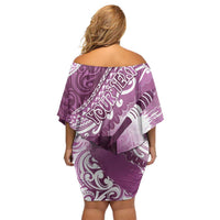 Personalised New Zealand Aotearoa Darts Masters Off Shoulder Short Dress Maori Art Tattoo with Tribal Dart Symbol Pink - Polynesian Pride