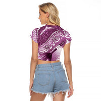Personalised New Zealand Aotearoa Darts Masters Raglan Cropped T Shirt Maori Art Tattoo with Tribal Dart Symbol Pink - Polynesian Pride
