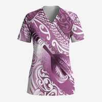 Personalised New Zealand Aotearoa Darts Masters Scrub Top Maori Art Tattoo with Tribal Dart Symbol Pink - Polynesian Pride