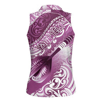 Personalised New Zealand Aotearoa Darts Masters Women Sleeveless Polo Shirt Maori Art Tattoo with Tribal Dart Symbol Pink - Polynesian Pride