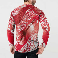 Personalised New Zealand Aotearoa Darts Masters Button Sweatshirt Maori Art Tattoo with Tribal Dart Symbol Red - Polynesian Pride
