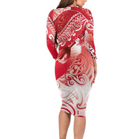 Personalised New Zealand Aotearoa Darts Masters Family Matching Long Sleeve Bodycon Dress and Hawaiian Shirt Maori Art Tattoo with Tribal Dart Symbol Red - Polynesian Pride