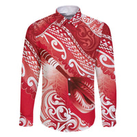 Personalised New Zealand Aotearoa Darts Masters Family Matching Off The Shoulder Long Sleeve Dress and Hawaiian Shirt Maori Art Tattoo with Tribal Dart Symbol Red - Polynesian Pride