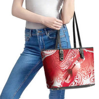 Personalised New Zealand Aotearoa Darts Masters Leather Tote Bag Maori Art Tattoo with Tribal Dart Symbol Red - Polynesian Pride