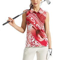 Personalised New Zealand Aotearoa Darts Masters Women Sleeveless Polo Shirt Maori Art Tattoo with Tribal Dart Symbol Red - Polynesian Pride