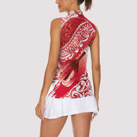 Personalised New Zealand Aotearoa Darts Masters Women Sleeveless Polo Shirt Maori Art Tattoo with Tribal Dart Symbol Red - Polynesian Pride