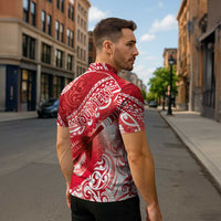 Personalised New Zealand Aotearoa Darts Masters Zipper Polo Shirt Maori Art Tattoo with Tribal Dart Symbol Red - Polynesian Pride