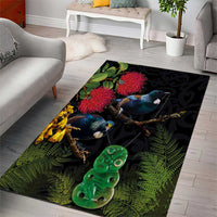 New Zealand Tui Area Rug Guardians of the Hei Tiki - Maori Art and Plants