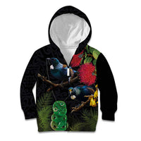 New Zealand Tui Kid Hoodie Guardians of the Hei Tiki - Maori Art and Plants