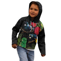 New Zealand Tui Kid Hoodie Guardians of the Hei Tiki - Maori Art and Plants