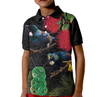 New Zealand Tui Kid Polo Shirt Guardians of the Hei Tiki - Maori Art and Plants