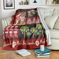 Hawaiian Christmas Blanket - Mele Kalikimaka Island Holiday Vibes - Black Red LT03 Black - Red - Polynesian Pride