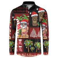 Hawaiian Christmas Button Sweatshirt - Mele Kalikimaka Island Holiday Vibes - Black Red LT03 Black - Red - Polynesian Pride