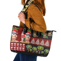 Hawaiian Christmas Leather Tote Bag - Mele Kalikimaka Island Holiday Vibes - Black Red LT03 Black - Red - Polynesian Pride