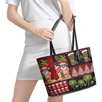 Hawaiian Christmas Leather Tote Bag - Mele Kalikimaka Island Holiday Vibes - Black Red LT03 - Polynesian Pride