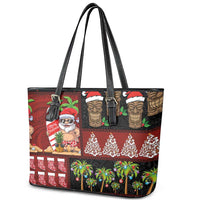 Hawaiian Christmas Leather Tote Bag - Mele Kalikimaka Island Holiday Vibes - Black Red LT03 - Polynesian Pride