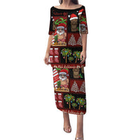 Hawaiian Christmas Puletasi - Mele Kalikimaka Island Holiday Vibes - Black Red LT03 Long Dress Black - Red - Polynesian Pride