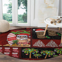 Hawaiian Christmas Round Carpet - Mele Kalikimaka Island Holiday Vibes - Black Red