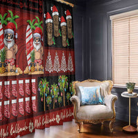 Hawaiian Christmas Window Curtain - Mele Kalikimaka Island Holiday Vibes - Black Red LT03 - Polynesian Pride