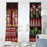 Hawaiian Christmas Window Curtain - Mele Kalikimaka Island Holiday Vibes - Black Red LT03 - Polynesian Pride