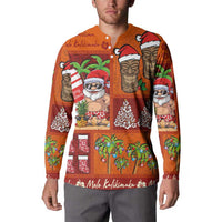 Hawaiian Christmas Button Sweatshirt - Mele Kalikimaka Island Holiday Vibes - Red Orange LT03 - Polynesian Pride