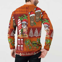 Hawaiian Christmas Button Sweatshirt - Mele Kalikimaka Island Holiday Vibes - Red Orange LT03 - Polynesian Pride