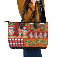 Hawaiian Christmas Leather Tote Bag - Mele Kalikimaka Island Holiday Vibes - Red Orange LT03 - Polynesian Pride