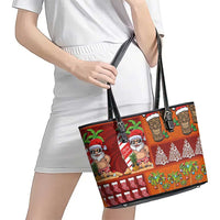 Hawaiian Christmas Leather Tote Bag - Mele Kalikimaka Island Holiday Vibes - Red Orange LT03 - Polynesian Pride