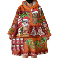 Hawaiian Christmas Wearable Blanket Hoodie - Mele Kalikimaka Island Holiday Vibes - Red Orange