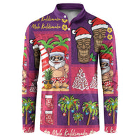 Hawaiian Christmas Button Sweatshirt - Mele Kalikimaka Island Holiday Vibes - Pink Purple LT03 Pink - Purple - Polynesian Pride