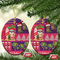 Hawaiian Christmas Ceramic Ornament - Mele Kalikimaka Island Holiday Vibes - Pink Purple
