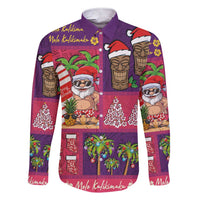 Hawaiian Christmas Family Matching Short Sleeve Bodycon Dress and Hawaiian Shirt - Mele Kalikimaka Island Holiday Vibes - Pink Purple