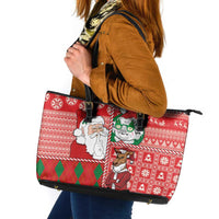 Australian Christmas Leather Tote Bag - Santa Koala Kangaroo and Holiday Cheer LT03 Red - Polynesian Pride